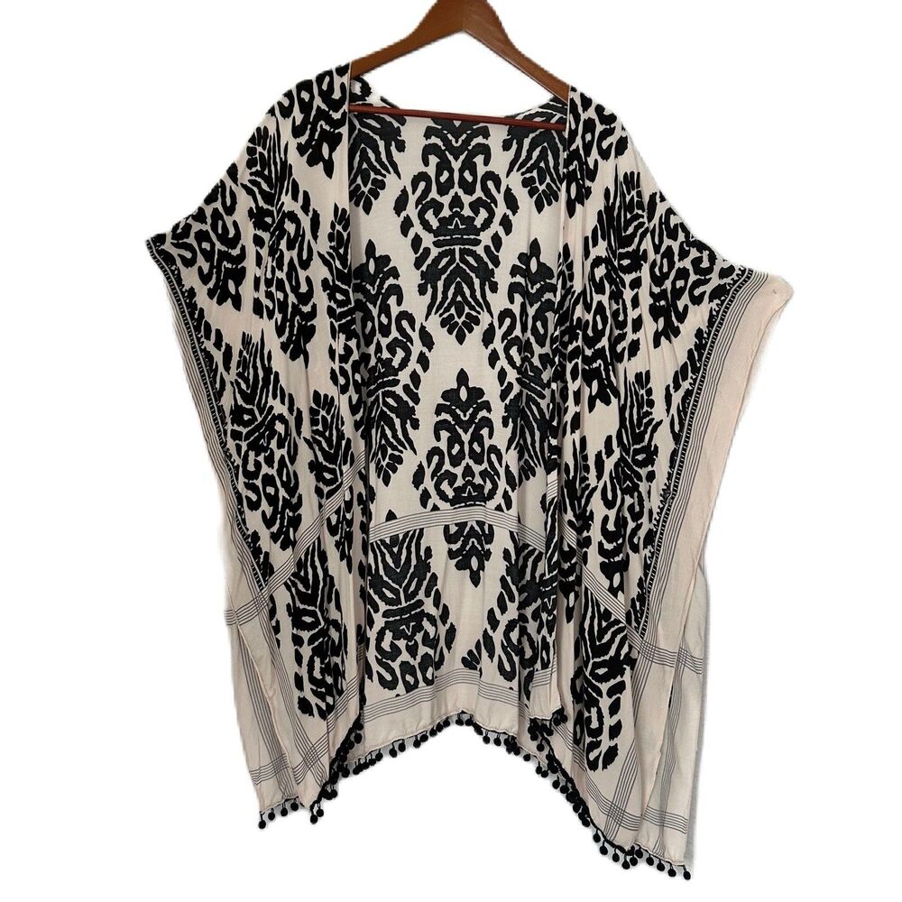 Kimono Beige Black Open Pompoms Thin Soft Fairy Whimsy Ballerina Feminine Comfy